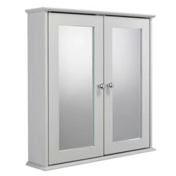 EONLION Croydex FlexiFix Ashby Grey Wooden Double Door Mirror Bathroom Storage Cabinet