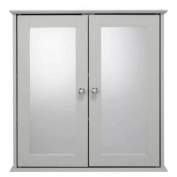 EONLION Croydex FlexiFix Ashby Grey Wooden Double Door Mirror Bathroom Storage Cabinet - thumbnail 4