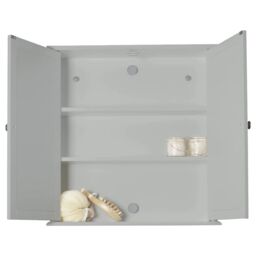 EONLION Croydex FlexiFix Ashby Grey Wooden Double Door Mirror Bathroom Storage Cabinet - thumbnail 6