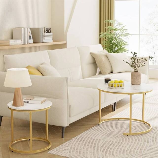 Nordara Nesting Coffee Tables Set of 2 Round 70/50cm White - Size: 0.6m2 - image 1