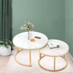 Nordara Nesting Coffee Tables Set of 2 Round 70/50cm White - Size: 0.6m2 - thumbnail 3