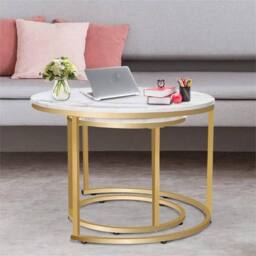 Nordara Nesting Coffee Tables Set of 2 Round 70/50cm White - Size: 0.6m2 - thumbnail 5