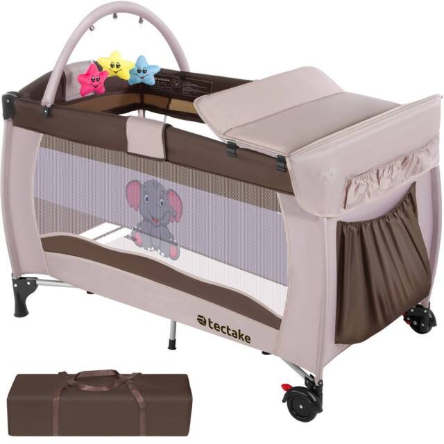 tectake Travel Cot Elephant in Brown - Size: Large - image 1