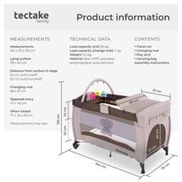 tectake Travel Cot Elephant in Brown - Size: Large - thumbnail 6