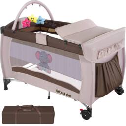 tectake Travel Cot Elephant in Brown - Size: Large