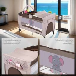 tectake Travel Cot Elephant in Brown - Size: Large - thumbnail 4