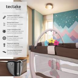 tectake Travel Cot Elephant in Brown - Size: Large - thumbnail 2