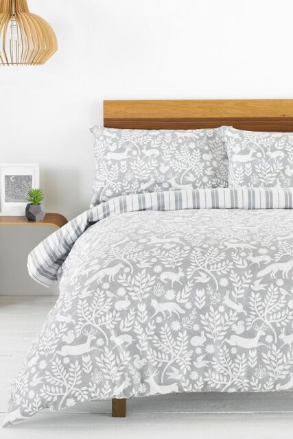 Furn Skandi Woodland Floral Brushed Cotton Duvet Cover Set in Grey - Size: Super King - image 1
