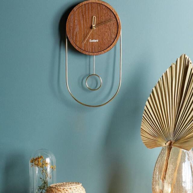 Wyld and Coco Timberline Home Dark Brown MDF Metal Pendulum Wall Clock 20 x 45 cm - image 1