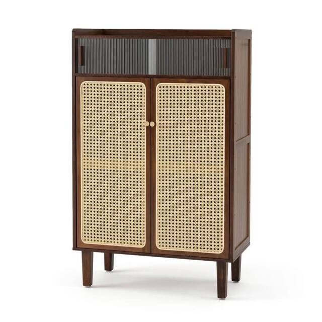 VOGREX Bamboo Shoe Cabinet Sliding Rattan Door 6-Tier in Brown - image 1