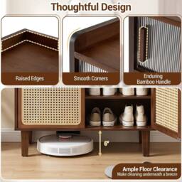 VOGREX Bamboo Shoe Cabinet Sliding Rattan Door 6-Tier in Brown - thumbnail 5