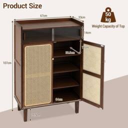 VOGREX Bamboo Shoe Cabinet Sliding Rattan Door 6-Tier in Brown - thumbnail 2