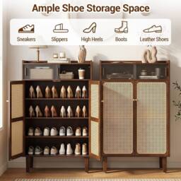 VOGREX Bamboo Shoe Cabinet Sliding Rattan Door 6-Tier in Brown - thumbnail 3