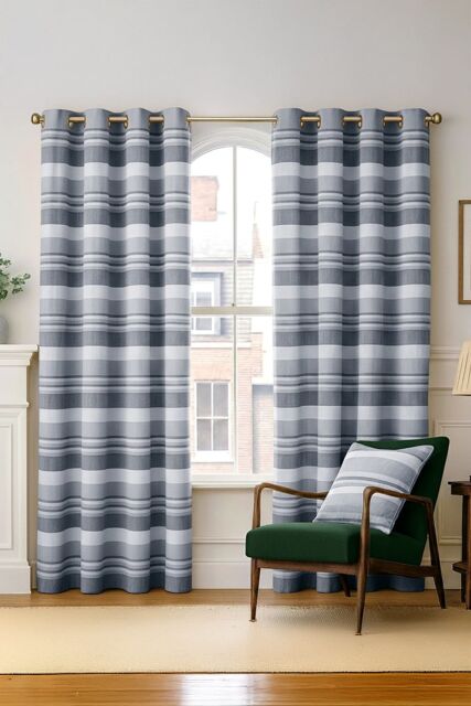 Homescapes Cotton Morocco Striped Curtain Pair in Light Grey - Size: 167 cm width x 228 cm drop - image 1