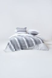 Homescapes Cotton Morocco Striped Curtain Pair in Light Grey - Size: 167 cm width x 228 cm drop - thumbnail 3