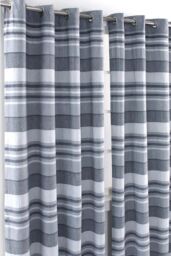 Homescapes Cotton Morocco Striped Curtain Pair in Light Grey - Size: 167 cm width x 228 cm drop - thumbnail 2