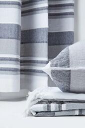 Homescapes Cotton Morocco Striped Curtain Pair in Light Grey - Size: 167 cm width x 228 cm drop - thumbnail 4
