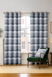 Homescapes Cotton Morocco Striped Curtain Pair in Light Grey - Size: 167 cm width x 228 cm drop - thumbnail 1