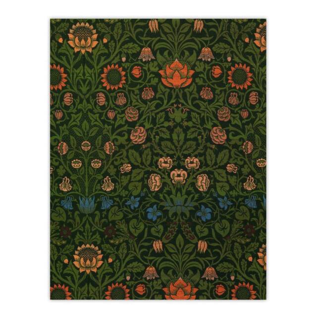 "Artery8 Violet & Columbine Floral Pattern Morris Wall Art Print Poster in Green - Size: W18"" x H24""" - image 1