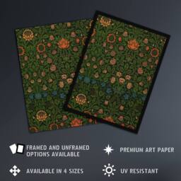 "Artery8 Violet & Columbine Floral Pattern Morris Wall Art Print Poster in Green - Size: W18"" x H24""" - thumbnail 2