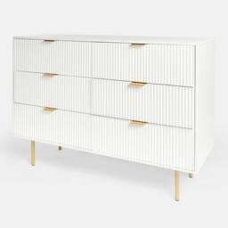 OHS Ribbed 6 Drawer Cabinet Chest of Drawers Sideboard in Cream - thumbnail 3