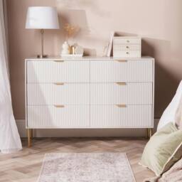 OHS Ribbed 6 Drawer Cabinet Chest of Drawers Sideboard in Cream - thumbnail 1