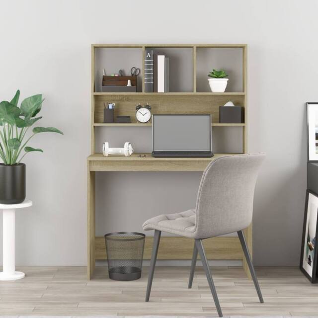 Berkfield Home Decorative Desk with Shelves Sonoma Oak 102x45x148 cm Engineered Wood in Light Brown - Size: 102 x 45 x 148 cm - image 1