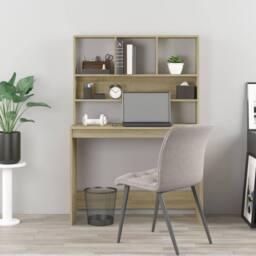Berkfield Home Decorative Desk with Shelves Sonoma Oak 102x45x148 cm Engineered Wood in Light Brown - Size: 102 x 45 x 148 cm - thumbnail 1