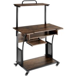 tectake Desk Fife - 3 Levels, Attachable Shelf & Keyboard Tray, 4 Castors in Brown - thumbnail 1