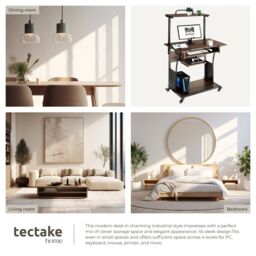 tectake Desk Fife - 3 Levels, Attachable Shelf & Keyboard Tray, 4 Castors in Brown - thumbnail 5