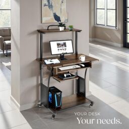 tectake Desk Fife - 3 Levels, Attachable Shelf & Keyboard Tray, 4 Castors in Brown - thumbnail 7