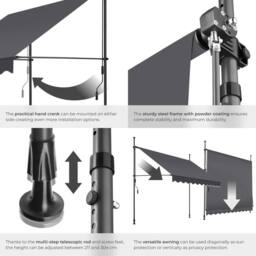 tectake Awning with hand crank - pressure fitted, height adjustable - Size: 150 cmx 180 cm - thumbnail 5