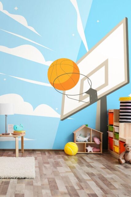 Origin Murals Graphic Basketball Hoop Wall Mural in Blue - Size: W350 cm x H280 cm - image 1