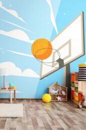 Origin Murals Graphic Basketball Hoop Wall Mural in Blue - Size: W350 cm x H280 cm - thumbnail 1