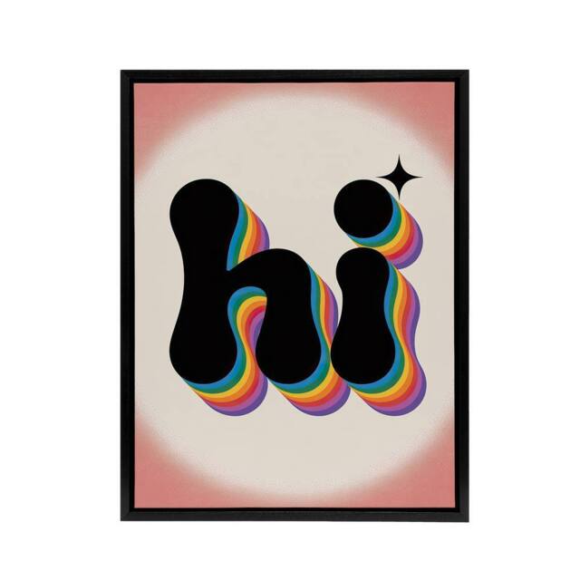 "Artery8 Hi Colourful Retro Rainbow Font Typography Framed Canvas Art Print - Size: W12"" x H16""" - image 1