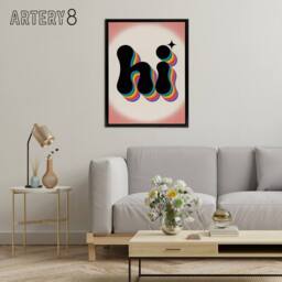 "Artery8 Hi Colourful Retro Rainbow Font Typography Framed Canvas Art Print - Size: W12"" x H16""" - thumbnail 3