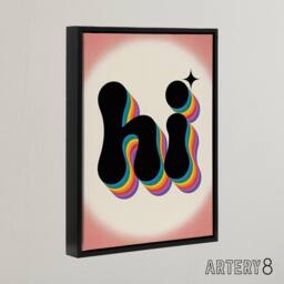"Artery8 Hi Colourful Retro Rainbow Font Typography Framed Canvas Art Print - Size: W12"" x H16""" - thumbnail 2