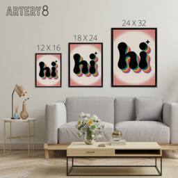 "Artery8 Hi Colourful Retro Rainbow Font Typography Framed Canvas Art Print - Size: W12"" x H16""" - thumbnail 4