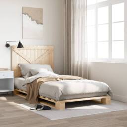Berkfield Home Beautiful Bed Frame without Mattress with Headboard 100x200 cm So in Natural - thumbnail 2
