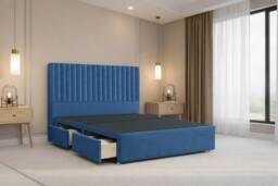 "Nexus Mattresses Ltd Amalfi Plush Divan Bed Base 4 Drawers - 54"" Headboard in Blue - Size: Small Double" - thumbnail 1