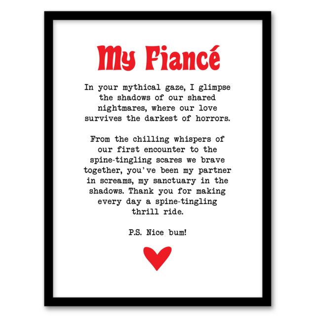 "Artery8 Love Poem Horror Fan Fiancé Romantic Poetry Fun Framed Art Print in White - Size: W12"" x H16""" - image 1