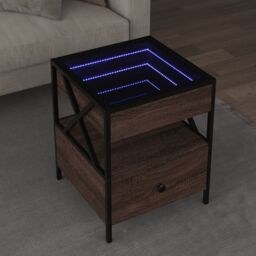 Berkfield Home Coffee Table with Infinity LED Brown Oak 40x40x51 cm - Size: 40 x 40 x 51 cm - thumbnail 1