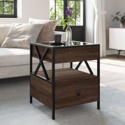Berkfield Home Coffee Table with Infinity LED Brown Oak 40x40x51 cm - Size: 40 x 40 x 51 cm - thumbnail 4