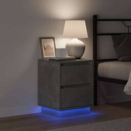 Berkfield Home Modern Bedside Cabinet with LED Lights Concrete Grey 39x34.5x50 cm - thumbnail 4