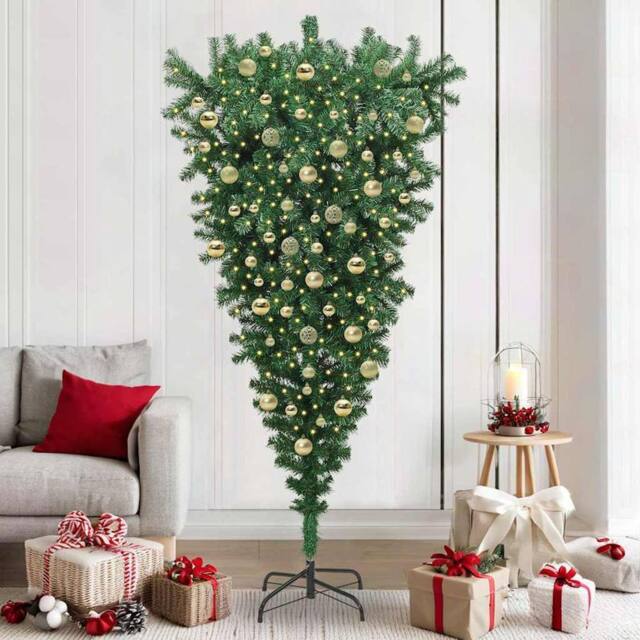 Berkfield Home Upside-down Artificial Pre-lit Christmas Tree with Ball Set in Green - image 1
