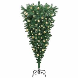 Berkfield Home Upside-down Artificial Pre-lit Christmas Tree with Ball Set in Green - thumbnail 4