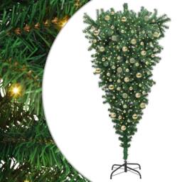 Berkfield Home Upside-down Artificial Pre-lit Christmas Tree with Ball Set in Green - thumbnail 2