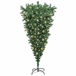 Berkfield Home Upside-down Artificial Pre-lit Christmas Tree with Ball Set in Green - thumbnail 3