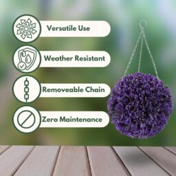 Marco Paul Artificial Topiary Ball Hanging Fake Flowers Vivid Violet in Purple - thumbnail 5