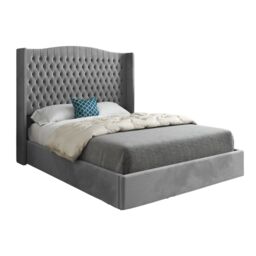 Casani Rana Curved Top Winged Upholstered Soft Velvet Bed Frame in Grey - Size: Small Single - thumbnail 5